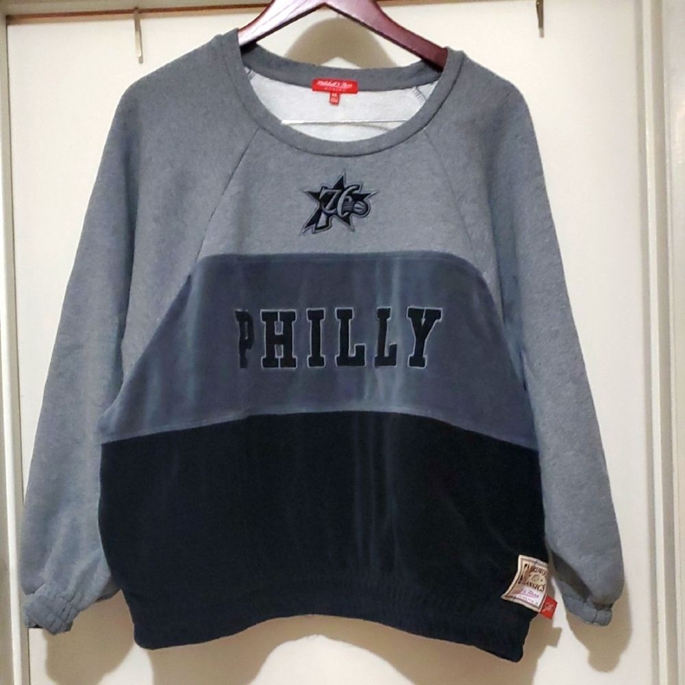 Mitchell & Ness Hardwood Women Velour Fleece Philadelphia 76ers Sweatshirt Sz XL